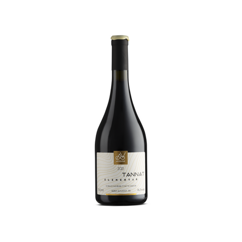Garrafa do Arte Viva Nobre Elementar Tannat, com coloração rubi profunda e rótulo elegante, perfeita para ocasiões especiais.