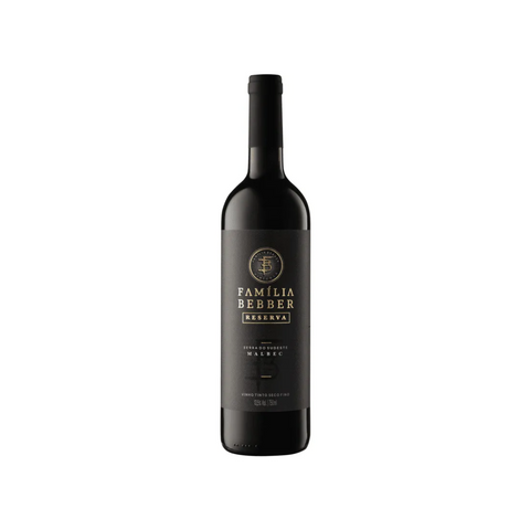 Garrafa do Bebber Reserva Malbec, com coloração intensa e rótulo elegante, ideal para ocasiões especiais.