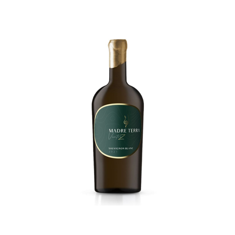 Garrafa do Madre Terra VentreZ Sauvignon Blanc, com coloração amarela clara e rótulo delicado, perfeita para momentos refrescantes.