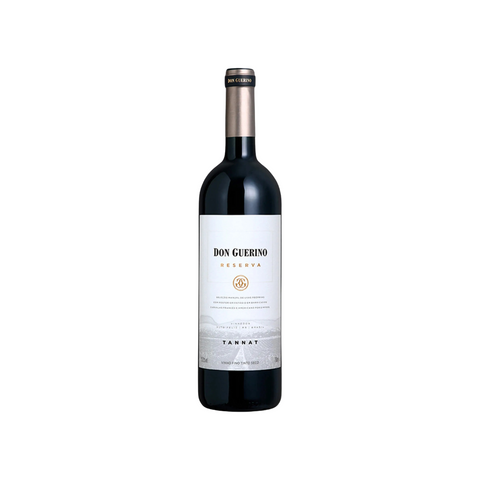 Garrafa do vinho tinto Don Guerino Reserva Tannat, com coloração escura e aromas intensos, ideal para harmonizar com carnes robustas e queijos fortes.