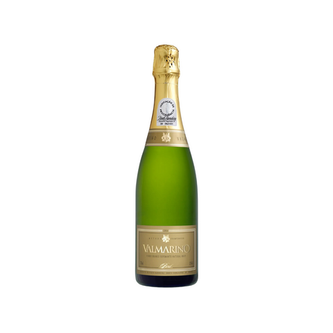 Garrafa de espumante Valmarino Branco Brut Tradicional, com bolhas finas e aromas cítricos, ideal para celebrações.